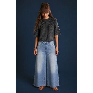 Fidelity Denim Defazio Wide Leg Jeans Koko Blue High Rise Raw Hem Size 26 NWT